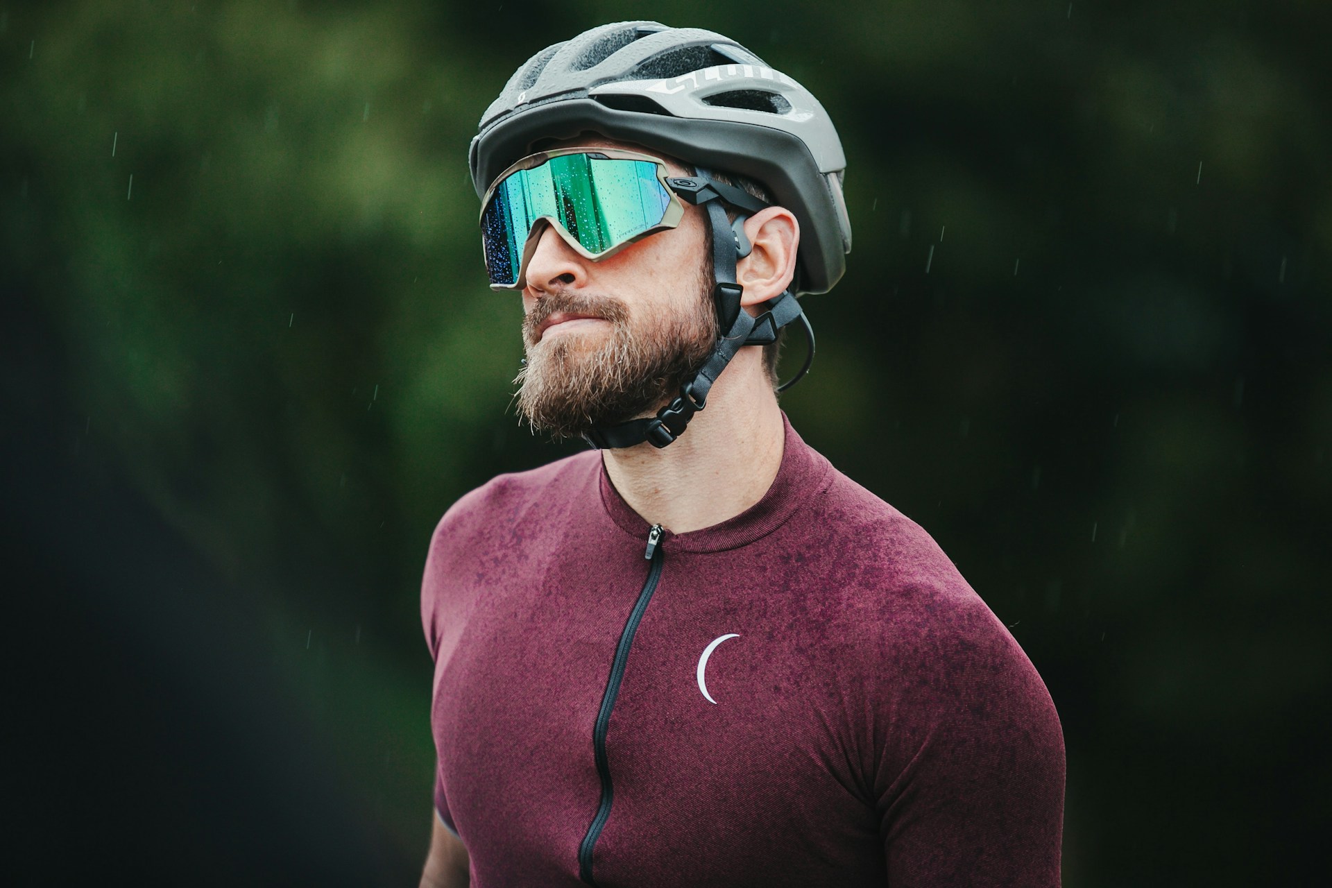 Cyclist listening to music while training